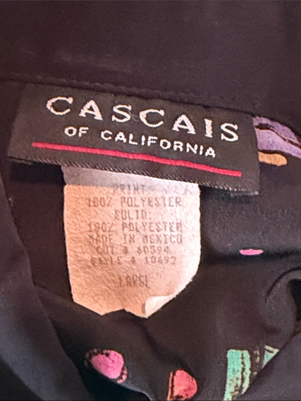 CASCAIS Of California 1980s Black Multicolor Geometric Print Button-Up Shirt L - Picture 3 of 6